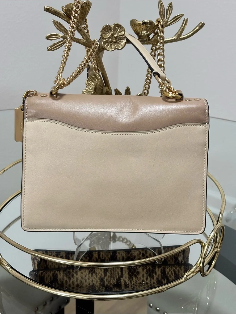Coach Klare Colorblock Beige Cream Snakeskin-Effect Shoulder Crossbody Bag